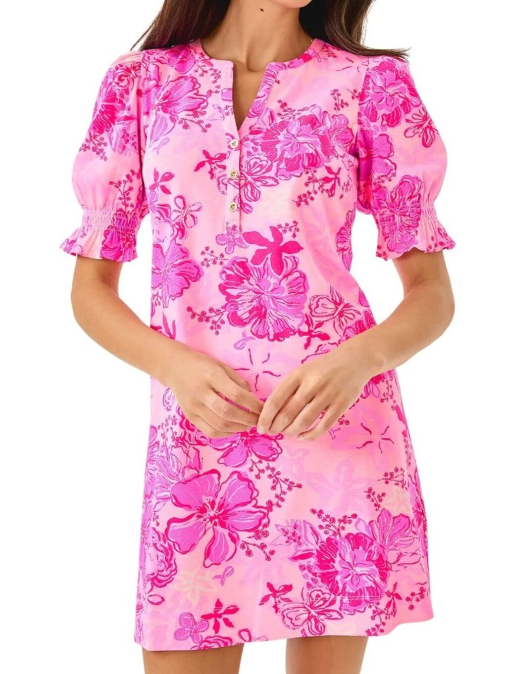 Lilly Pulitzer Delsie Dress Pink Mini Cotton Floral Size M $120 [jb]